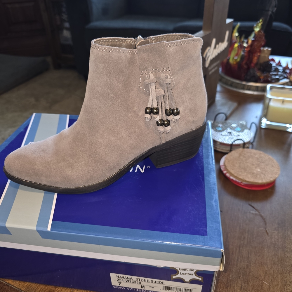 White Mountain Taupe Suede Ankle Booties